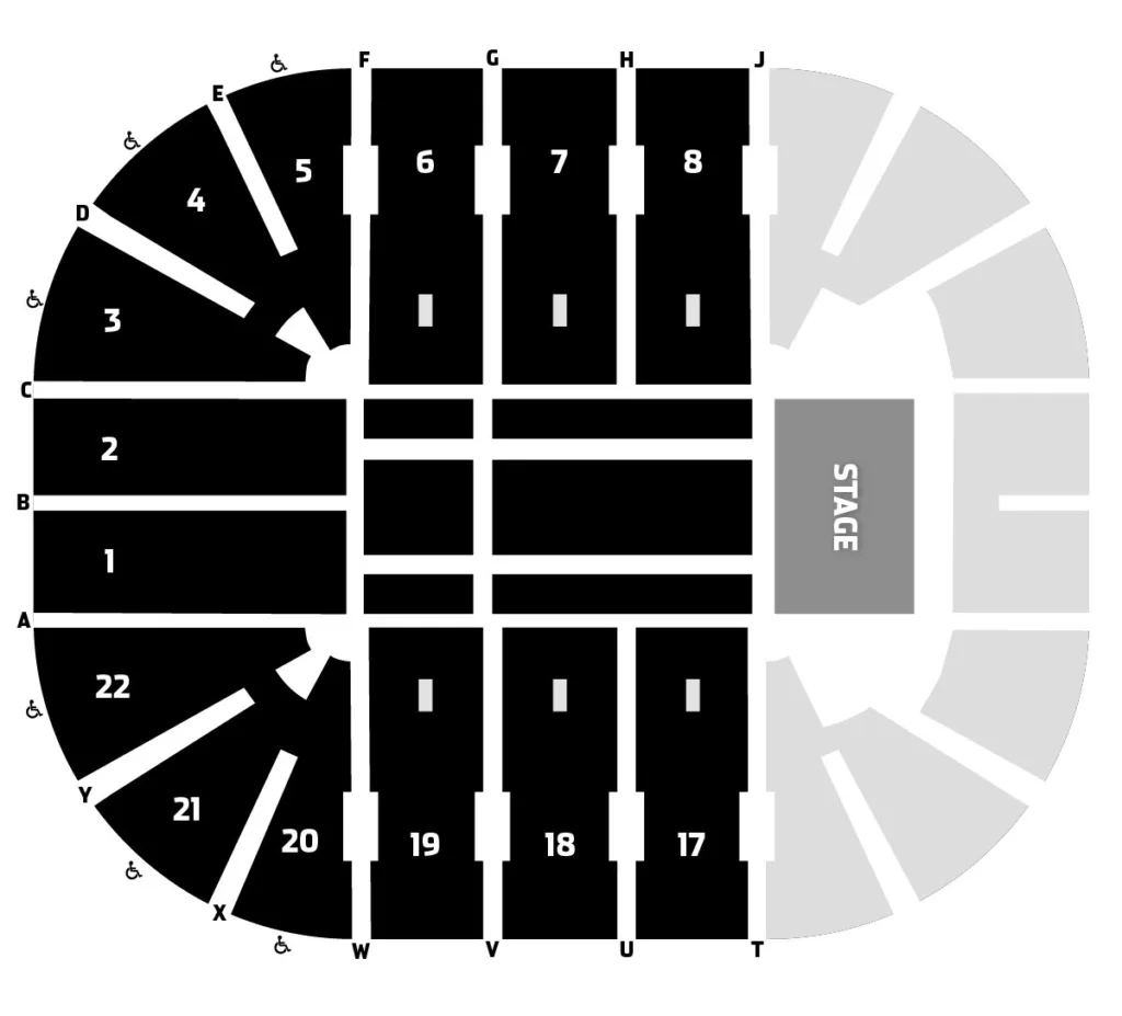 Black and white photo of seating map for a lower bowl concert