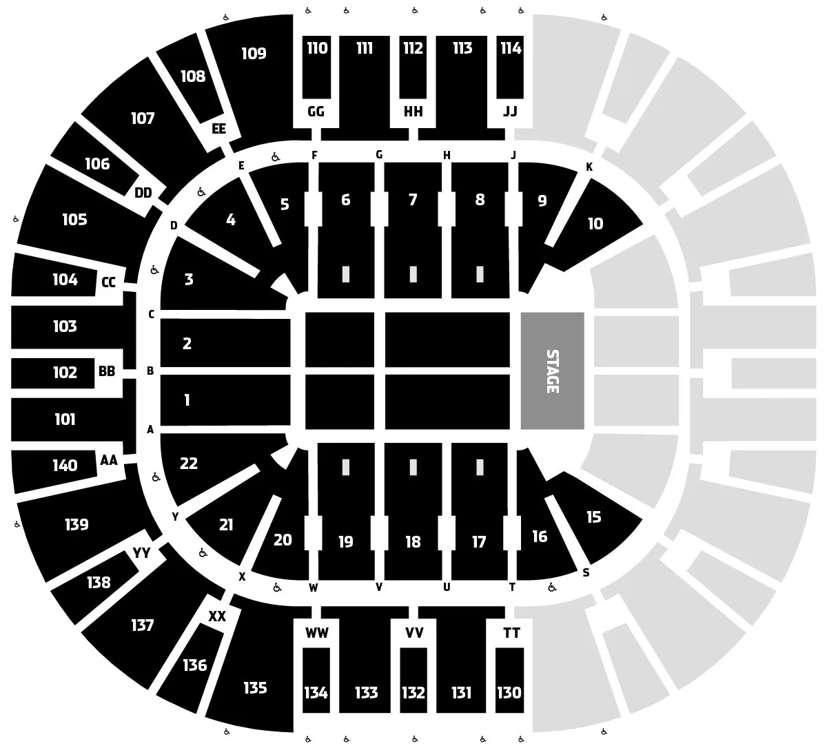 Black and white photo of concert in the end seating map
